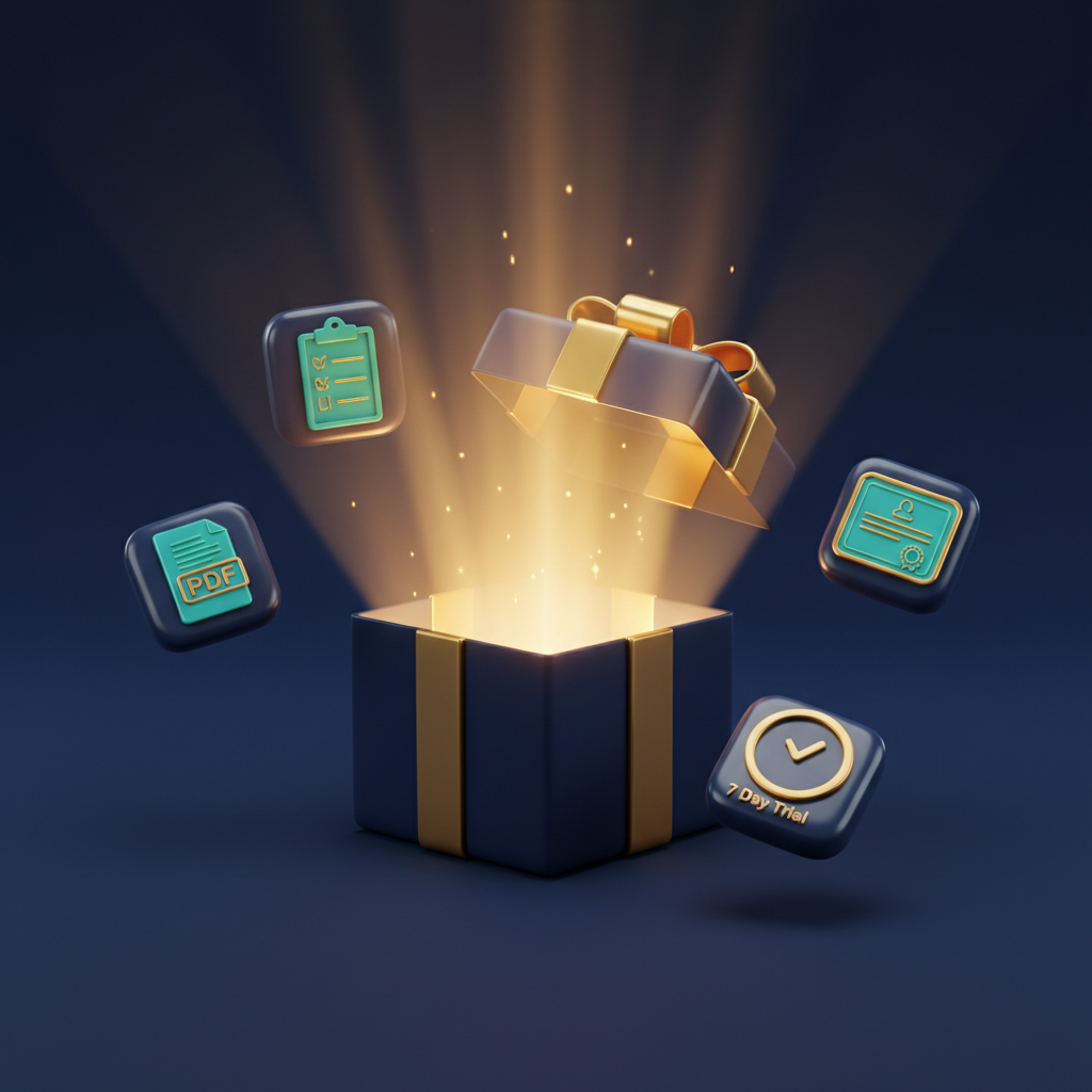 3D illustration of a gift box with bonuses for AIFlipDomains buyers