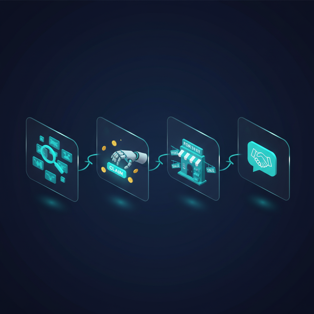 Four-step workflow: AI finds, AI values, you list, you sell with AI negotiation help