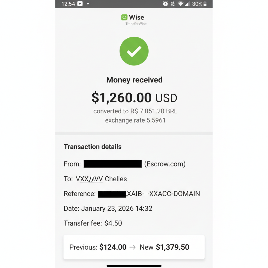 Wise payment receipt showing $1,260 USD converted to R$ 7,051.20 BRL