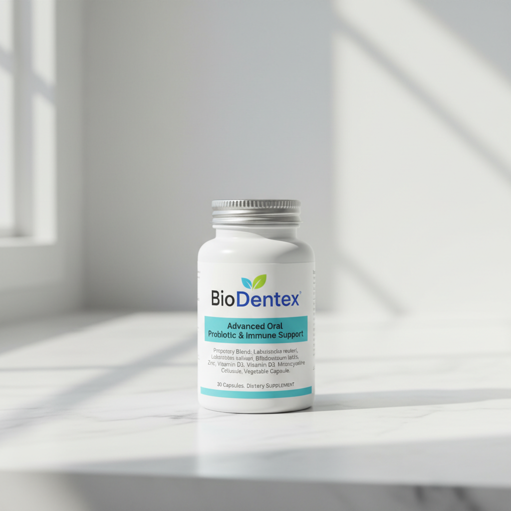 BioDentex supplement bottle and ingredient label close-up