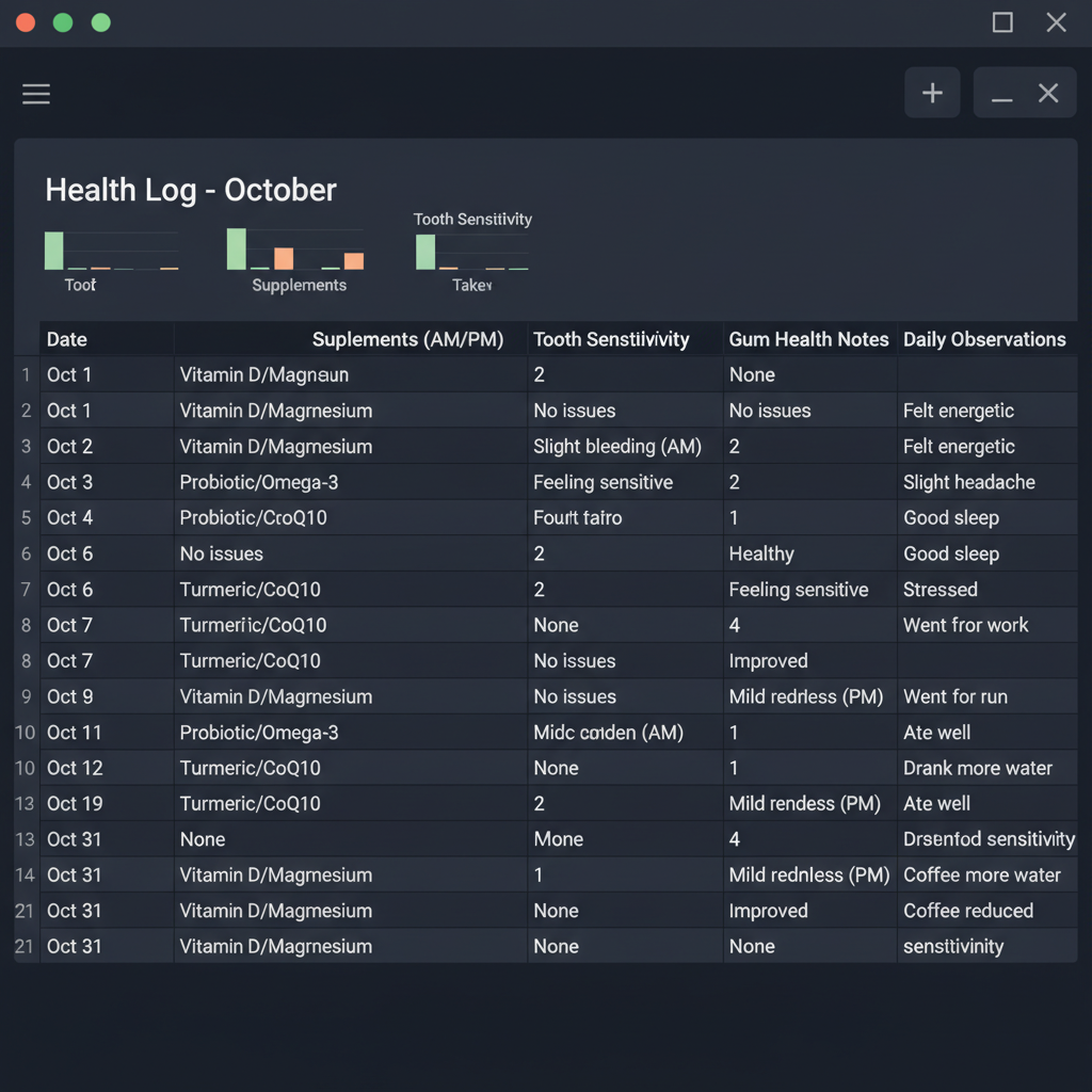 Personal tracking journal showing daily BioDentex usage and observations