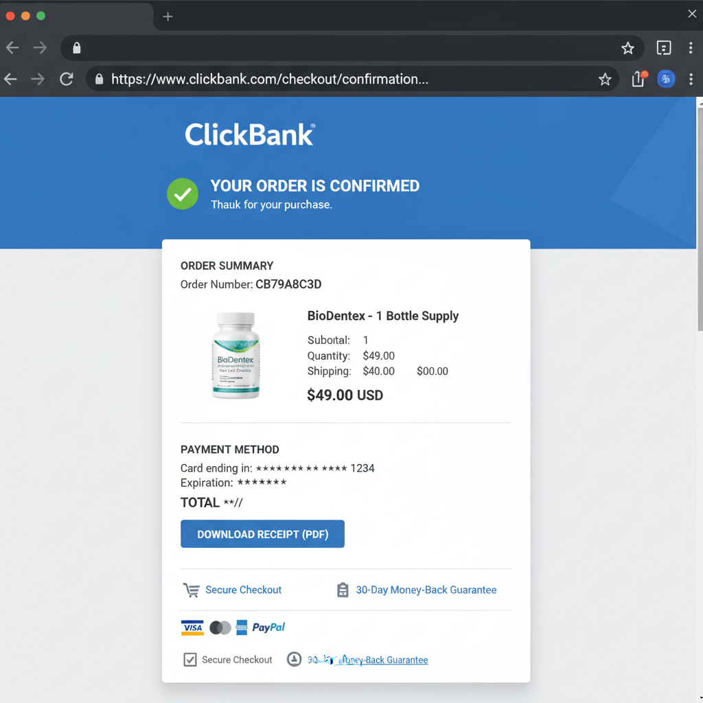 BioDentex checkout confirmation page showing order details