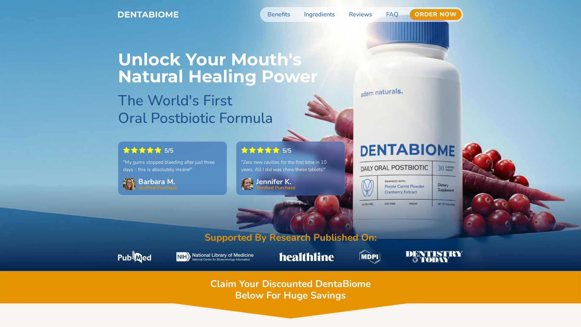 DentaBiome review hero — dental supplement visual