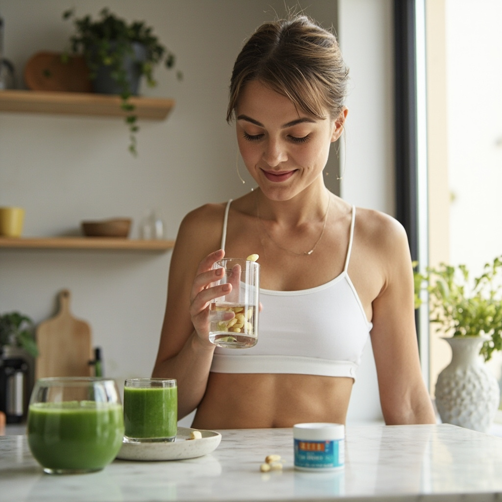 Woman taking FloraSpring supplement daily routine