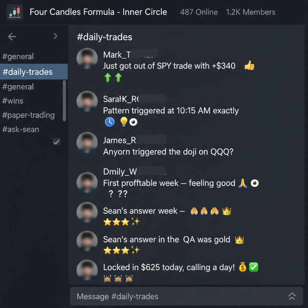 Discord screenshot of the Inner Circle community showing trade discussions and member wins