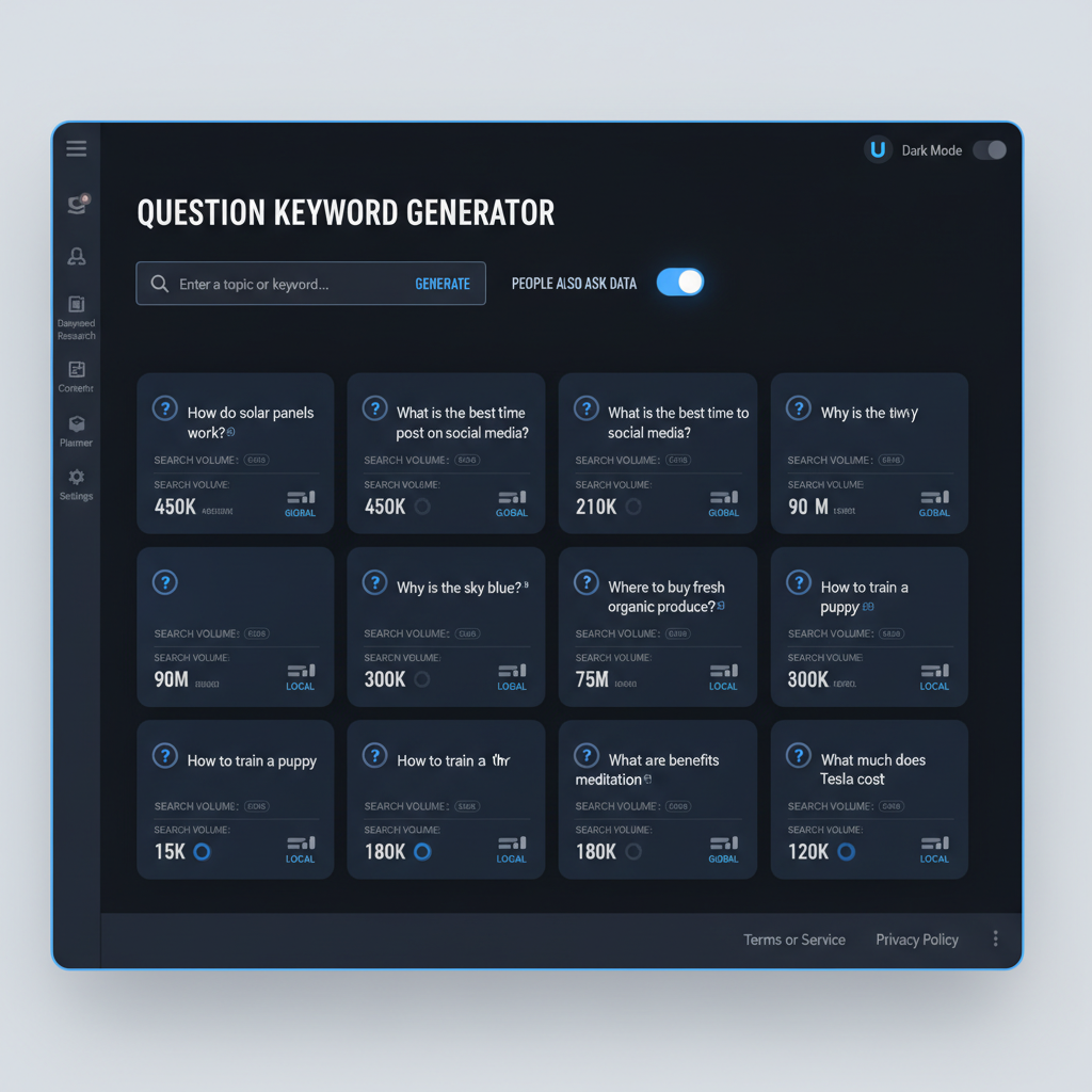 InstaKeywords showing question-type keywords with People Also Ask data