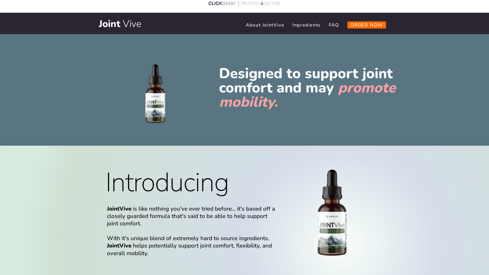 JointVive – Breakthrough Support for Stiff, Achy Joints & Mobility! review hero — joint supplement visual
