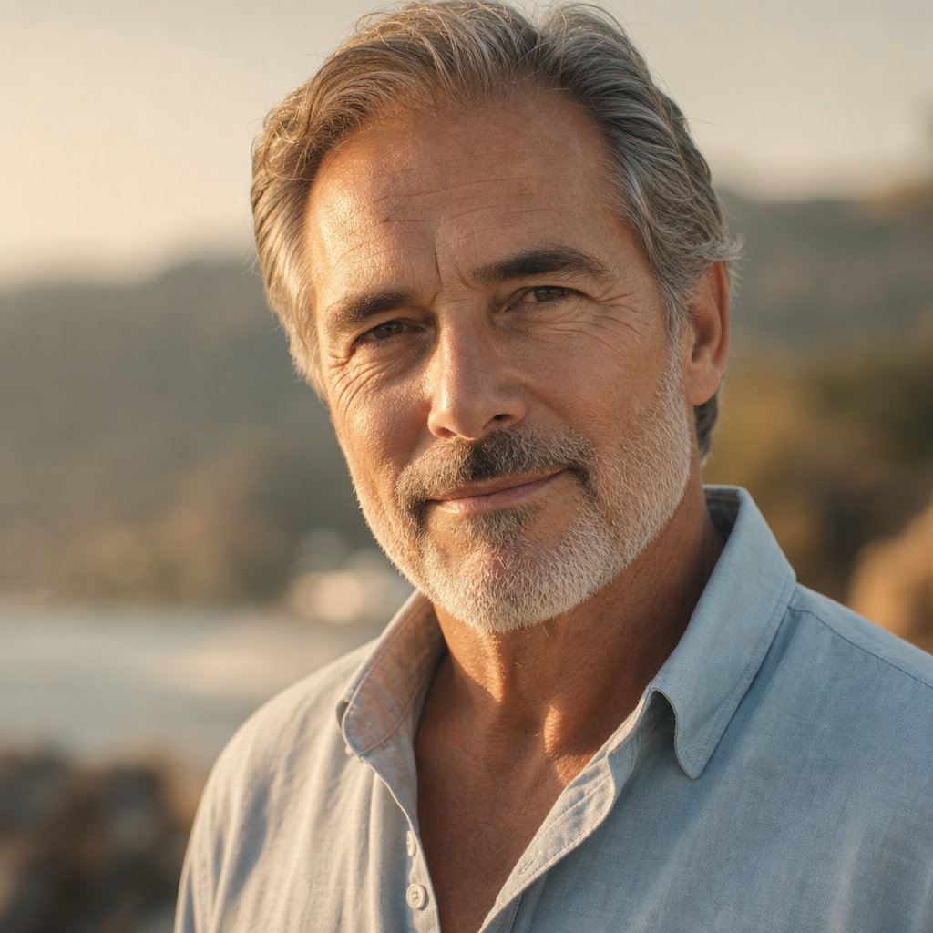 Confident healthy man in his late 50s reflecting on Prosta Peak