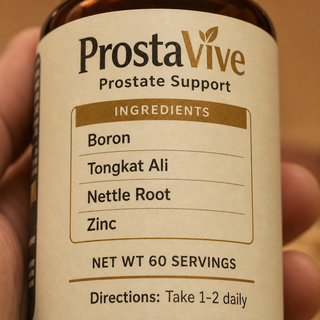 Macro view of ProstaVive ingredient label