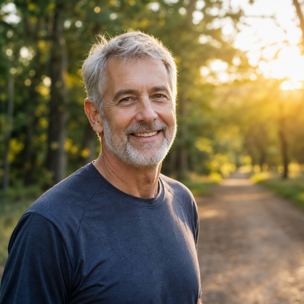 Confident older man outdoors after wellness routine
