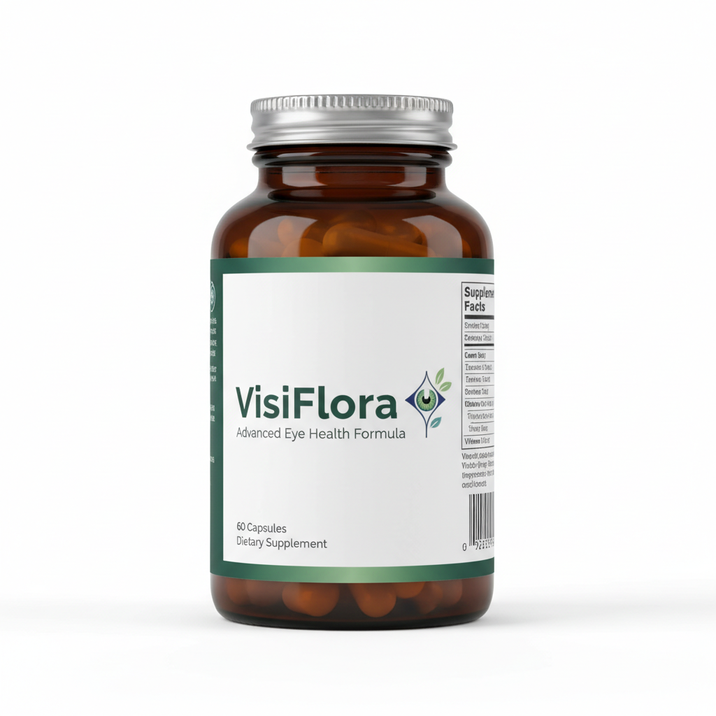VisiFlora supplement bottle showing 60 capsules, dark amber glass bottle with dropper cap